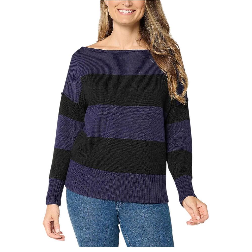 Studio Park x Amy Stran Women's One Shoulder Sweater Black/Navy - Regular